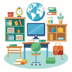 Classroom Elements Infographic Vector Set Isolated on White Background