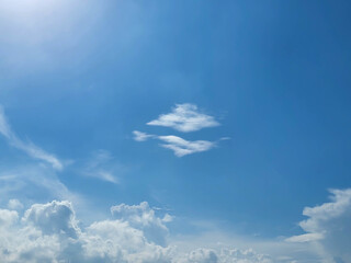Light white clouds in a blue sky on a clear, sunny day
