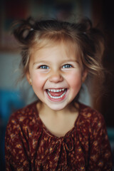 Close-up portrait of a cheerful young girl with a big smile
