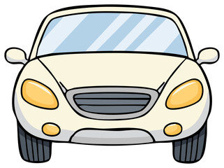 Naklejka premium Simple Cartoon Illustration of a White Car Front View Isolated Modern Automobile Vehicle