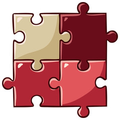 Illustration of four connected puzzle pieces symbolizing teamwork collaboration and problem solving