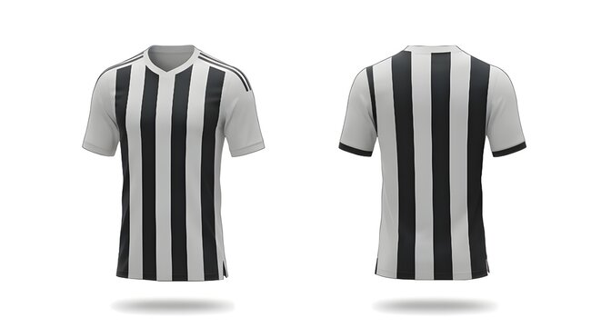 Striped Football Jersey Mockup, Front and Back View, White and Black 