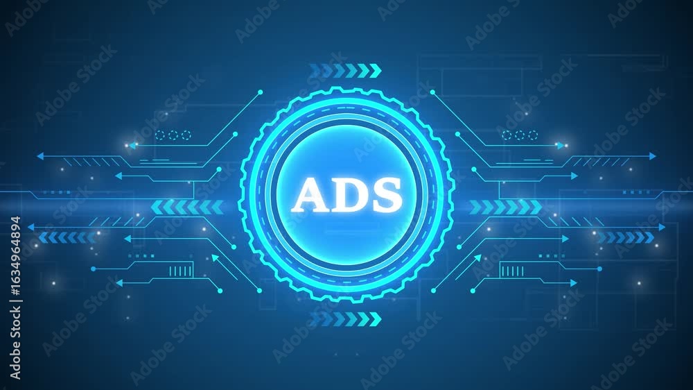 Poster programmatic advertising concept. business, technology, internet and network concept. map background