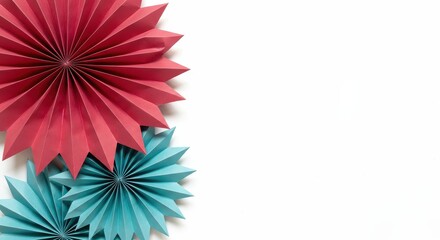 Crimson and Teal Origami Rosettes Forming a Colorful Geometric Border