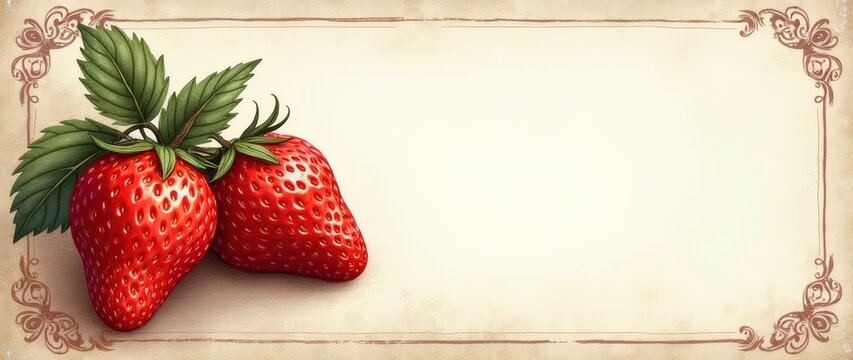 Vintage Blank Framed Background with Strawberries