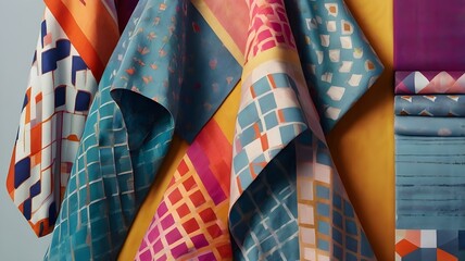 Colorful abstract fabric patterns with geometric and organic designs
