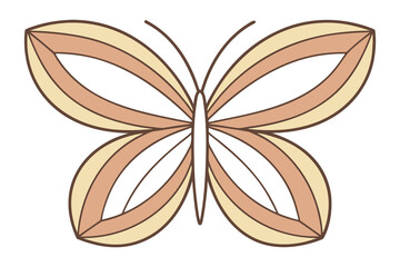 A simple and elegant stylized butterfly illustration with decorative striped wings. Symmetrical insect graphic in a soft, retro color palette.
