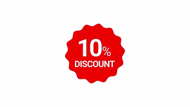 Red label Animation of a 10 percent discount sticker. 10% Off Sale Red Price Tag on transparent background. Red Label Promo Banner Popup Promotional Animation. Offer Sale, Discount Offer Sticker.   