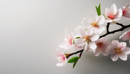 Fototapeta premium minimalist photograph of blooming almond branch on clean light background