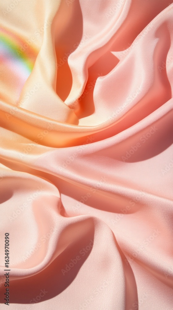Aufkleber smooth flowing textile background with peach and pink pastel tones and soft light reflections creati