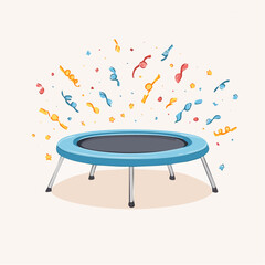 Blue trampoline with colorful confetti explosion