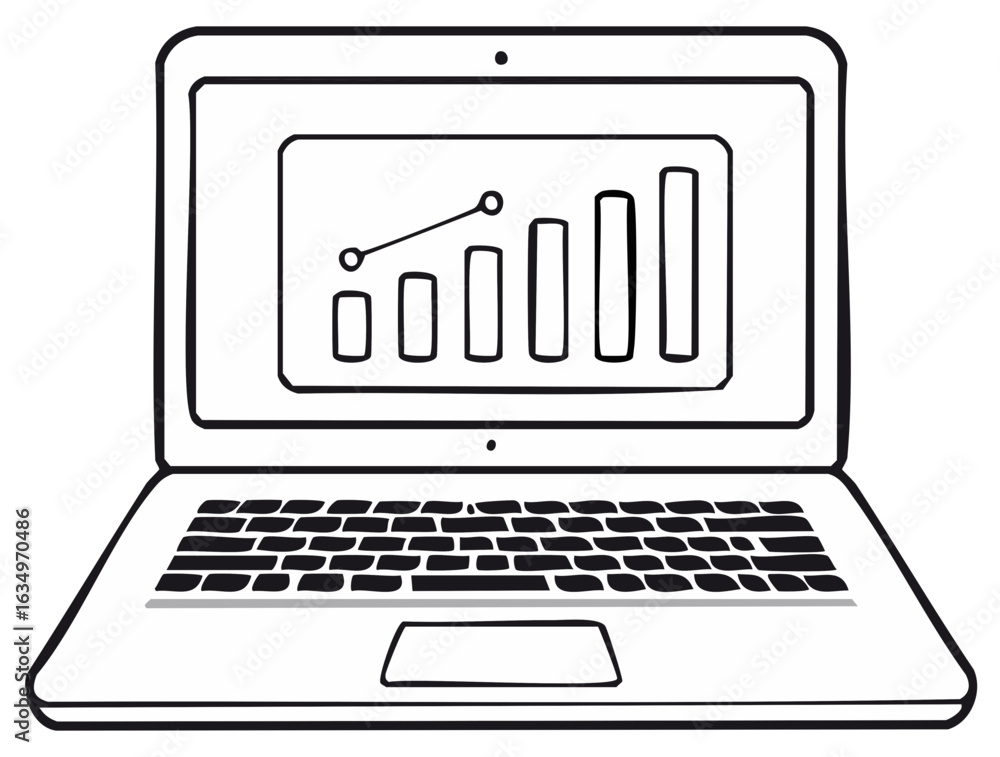 Aufkleber open laptop displaying business growth chart and graphics for financial progress