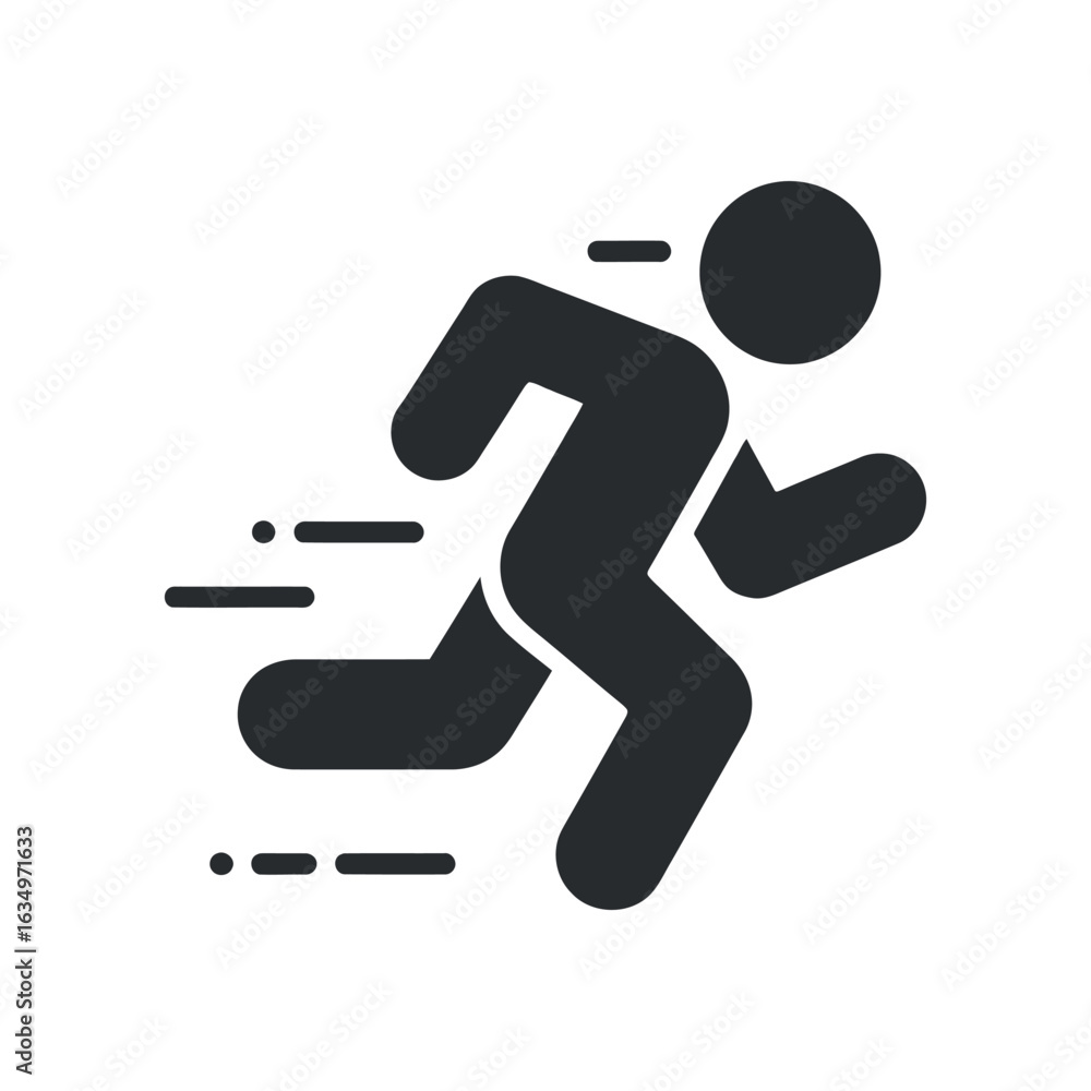Poster fast running silhouette icon, depicting a person in rapid motion with speed lines for visual emphasi