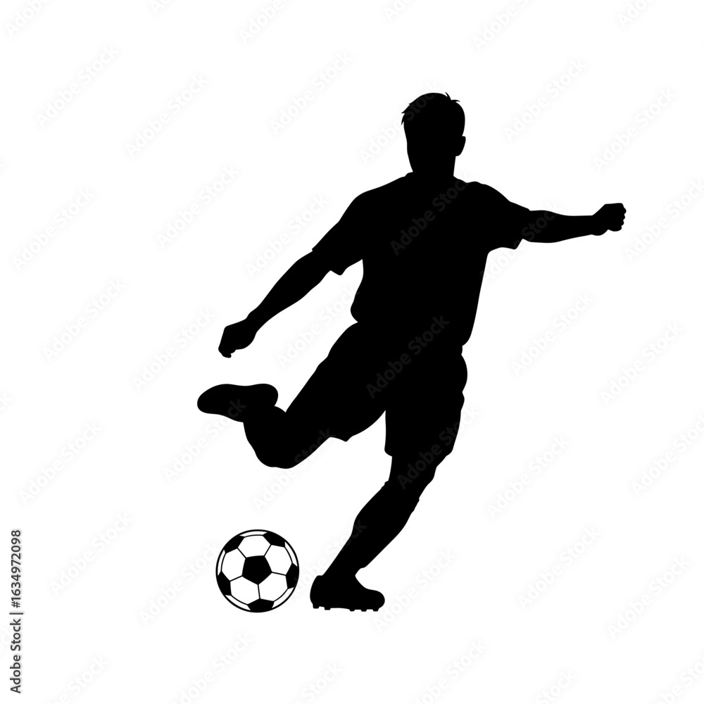 Aufkleber silhouette of a soccer player kicking a ball with leg extended in a dynamic action pose image