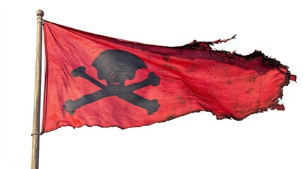 waving pirate red flag isolated on white background on white background 