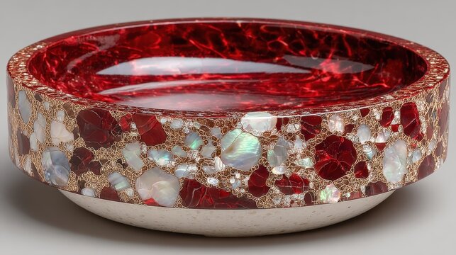 Exquisite Vietnamese lacquerware tray with mother-of-pearl inlay on ceramic base