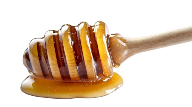 A honeycomb stick with honey dripping from it
