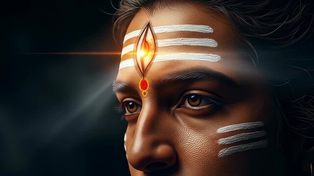Closeup of lord shivas face with traditional markings, a representation of hindu spirituality, divine power, and the essence of indian culture and religious beliefs