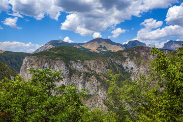Picturesque summer mountain landscape of Durmitor National Park, Montenegro, Europe, Balkans Dinaric Alps, UNESCO World Heritage.