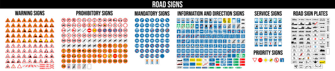 Set of road signs of Europe. Isolated symbols on white background. Vector illustration © Максим Лебедик