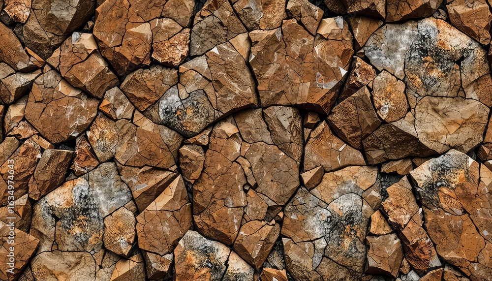 Poster intricate pattern of naturally fractured rock formations with interesting brown tones, creating a te