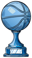 Stylized blue basketball trophy with pedestal and nameplate for champion awards