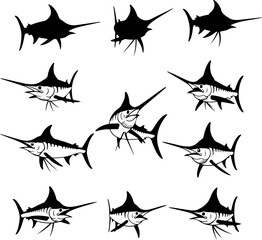 Marlin Silhouette Collection: Dynamic Swimming Poses
