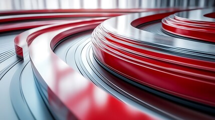 Abstract design with red and gray layered circles.