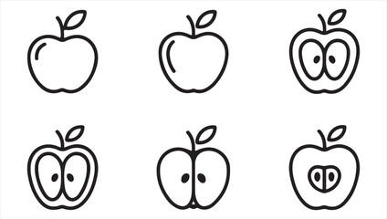 Set of Apple Icons Representing Different Apple Styles for Healthy Eating and Food Design
