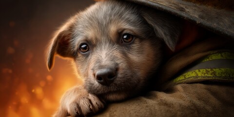 Puppy receives comfort from a caring individual while surrounded by warmth and safety in a heartfelt moment