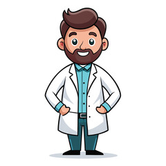 Fototapeta premium Cheerful Male Doctor with Beard in White Coat Standing Confidently With His Hands in His Pockets Ready to Help