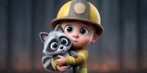 Firefighter comforts scared raccoon in heartwarming moment
