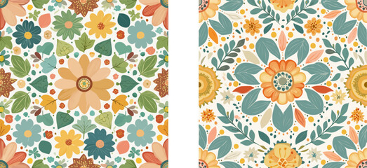 Vibrant Retro Floral Pattern Design.