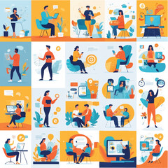 Fototapeta premium Survey Web Icon Set in Line Style. Collection of feedback Linear Icons, Including question, opinion, satisfaction, opinion, research, review, satisfaction, task, poll, answer and More. Editable Stroke