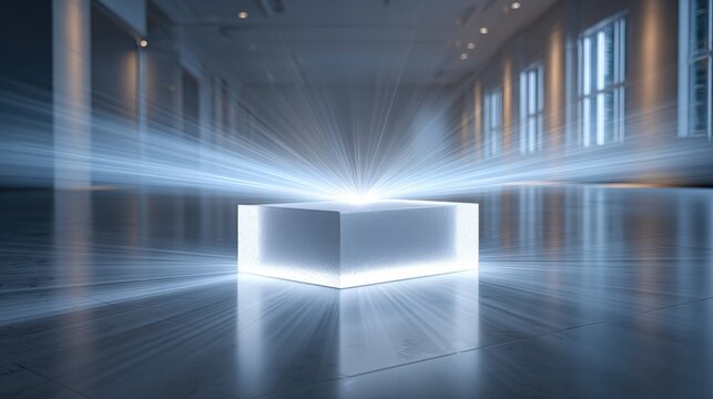 Gallium nitride prism emits electric-blue light, highlighting innovation in a clean room