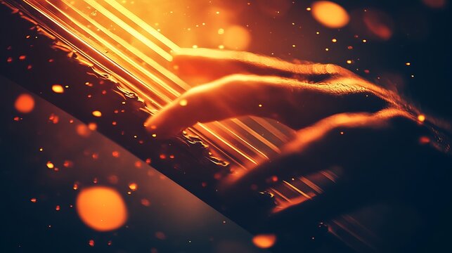 Close-up of a hand playing a keyboard instrument in dramatic lighting. - Powered by Adobe
