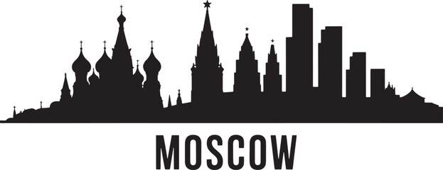 Fototapeta premium Moscow Skyline Silhouette Vector Illustration with Famous Landmarks and Monuments Design