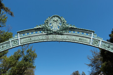 copper sather gate of college campus in Berkeley, CA