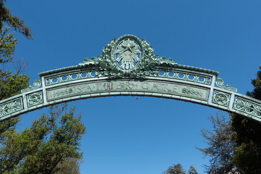 copper sather gate of college campus in Berkeley, CA