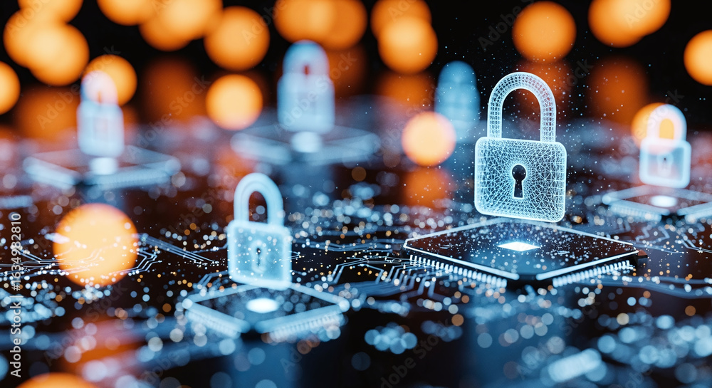 Poster cybersecurity concept global network security technology, business people protect personal informati