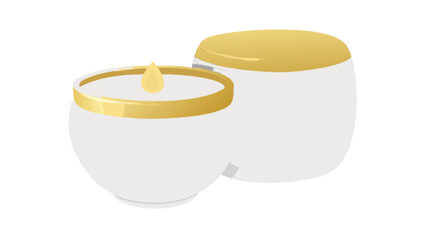 Luxury spa candle and cream jar illustration for relaxation and aromatherapy product promotion in white and gold