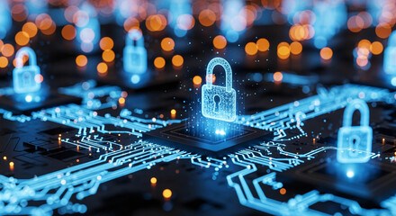 cybersecurity concept Global network security technology, business people protect personal information. Encryption with a padlock icon on the virtual interface