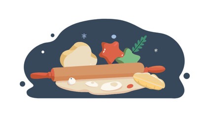 Christmas baking cookies with rolling pin and star shaped cookie cutters holiday baking illustration