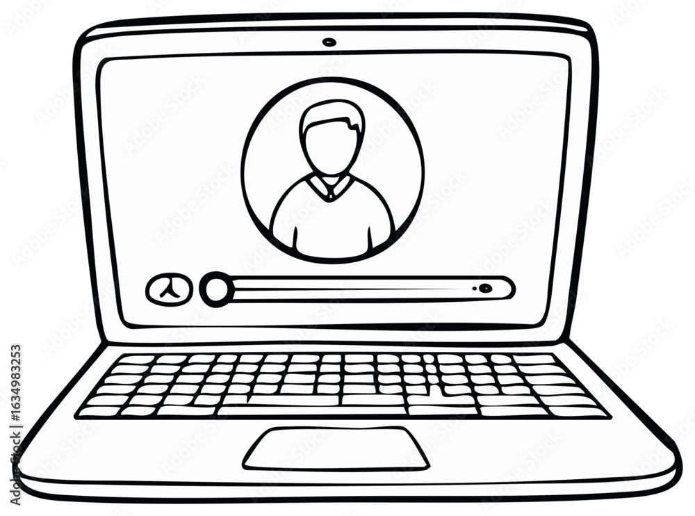 Fototapete laptop computer screen displaying an online video call with a generic user profile avatar and progre