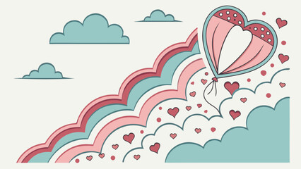 Valentine heart balloon with clouds and hearts for love and romance themed designs and backgrounds vector