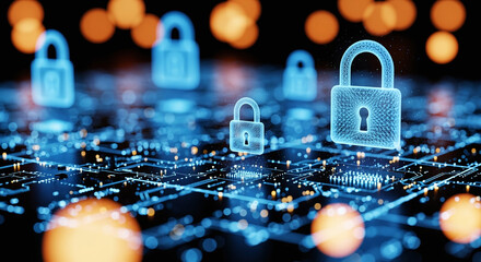 cybersecurity concept Global network security technology, business people protect personal information. Encryption with a padlock icon on the virtual interface