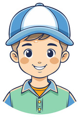 Smiling young boy wearing a blue baseball cap and casual shirt
