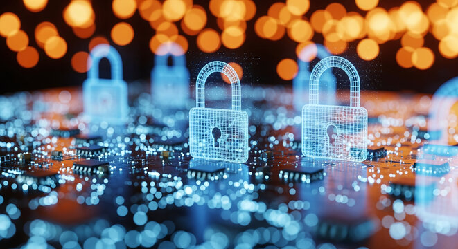 cybersecurity concept Global network security technology, business people protect personal information. Encryption with a padlock icon on the virtual interface