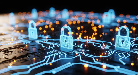 cybersecurity concept Global network security technology, business people protect personal information. Encryption with a padlock icon on the virtual interface