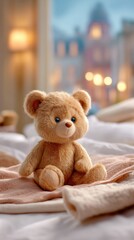 Whimsical teddy bear in dreamy nursery setting a heartwarming scene